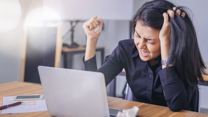 businesswoman is disappointed from mistake business situation